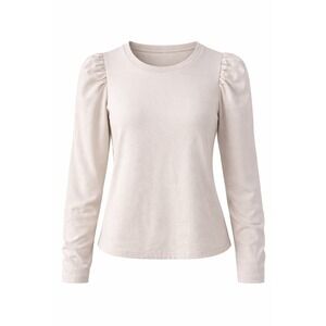 Zara Women's Puff Sleeve Beige Cropped Crew Neck Pullover Sweatshirt Top S - NWT
